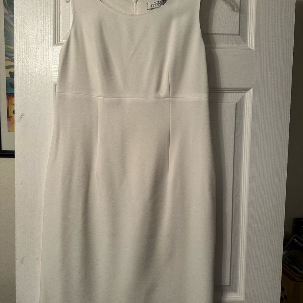 Kasper Cream Sheath Dress Sleeveless Crew Neck Midi
